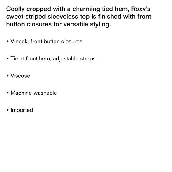 Roxy Top. NWT Cropped Tie Front Striped. Sleeveless Button Front XL - Picture 4 of 4